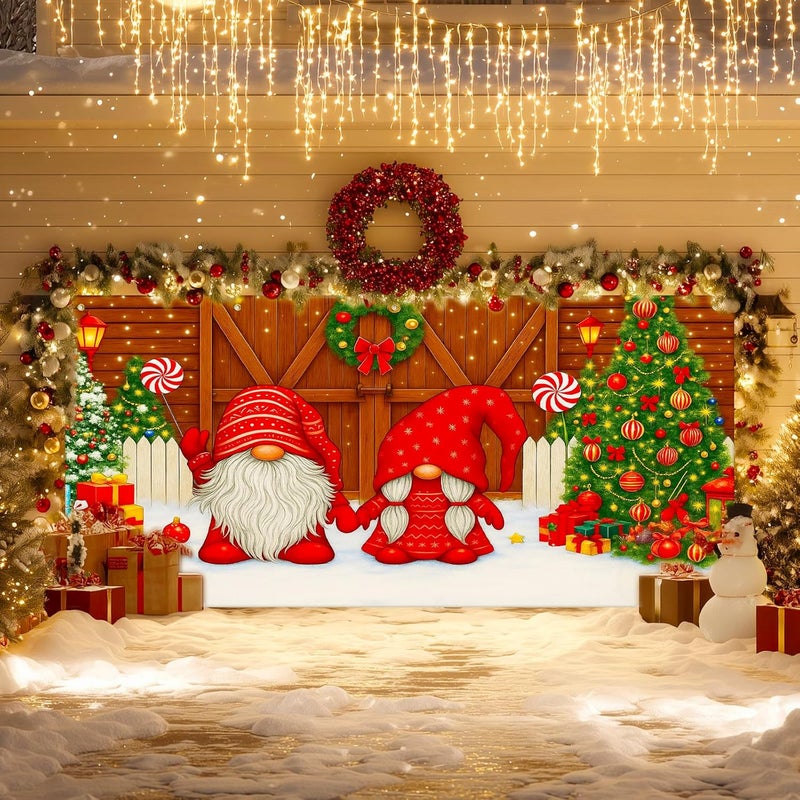 IVN Christmas Garage Door Cover Decoration 13x6ft Gnomes by Barn Doors with Tree Merry Christmas Garage Door Banner Home Door Front Yard Decor for Xmas Eve Holiday Outdoor - Image 2